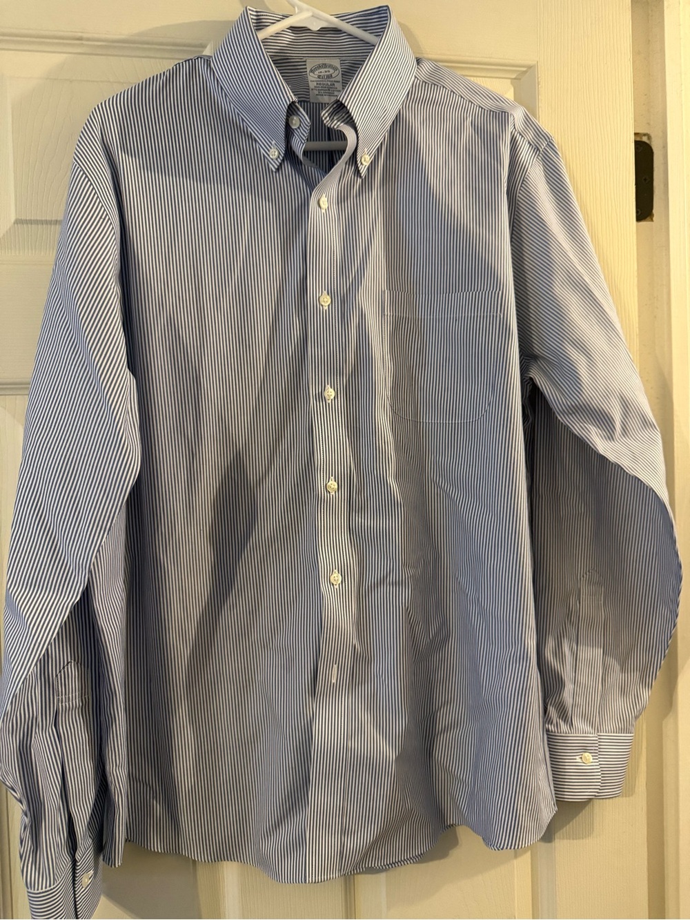 Brooks Brothers Blue and White Pinstripe Button-Down Dress Shirt
